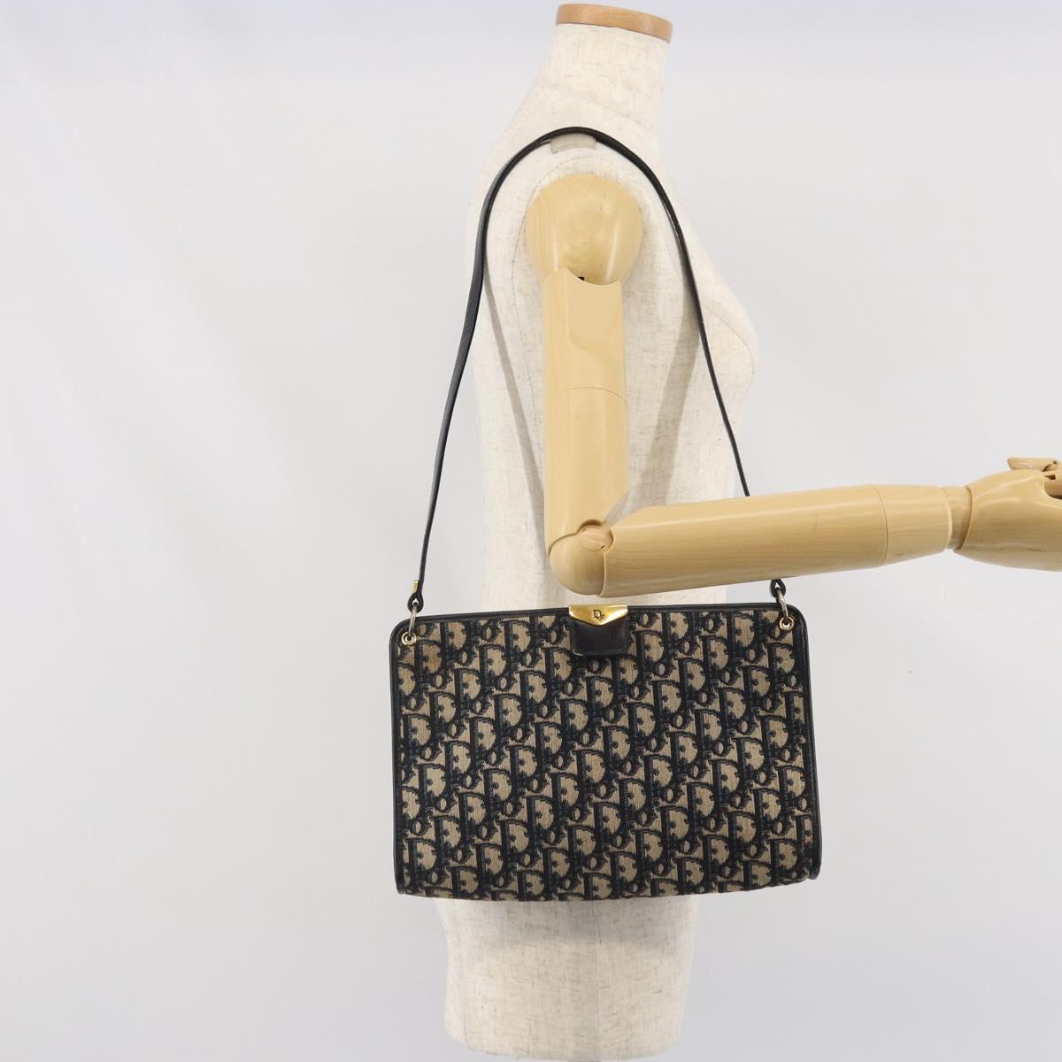 Christian Dior Trotter Canvas Shoulder Bag Navy Gold Auth ep13166