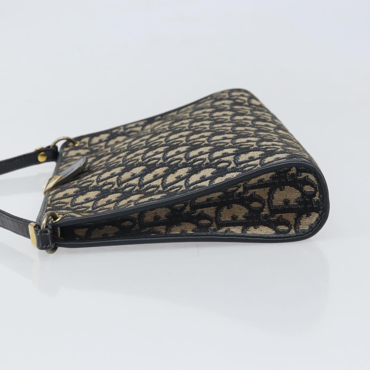 Christian Dior Trotter Canvas Shoulder Bag Navy Gold Auth ep13166