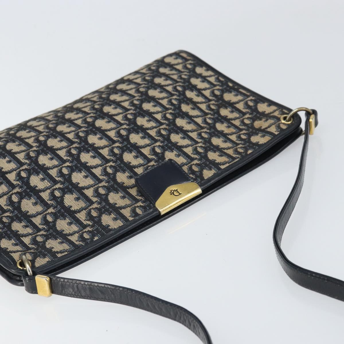 Christian Dior Trotter Canvas Shoulder Bag Navy Gold Auth ep13166