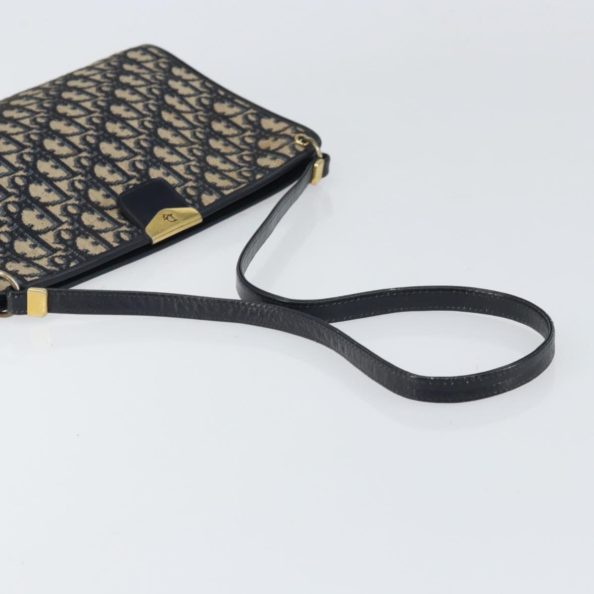 Christian Dior Trotter Canvas Shoulder Bag Navy Gold Auth ep13166