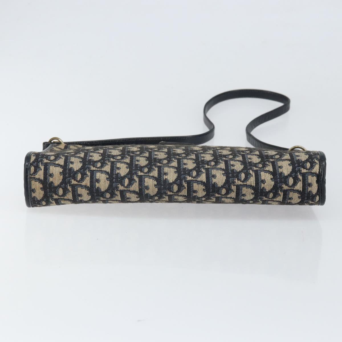 Christian Dior Trotter Canvas Shoulder Bag Navy Gold Auth ep13166