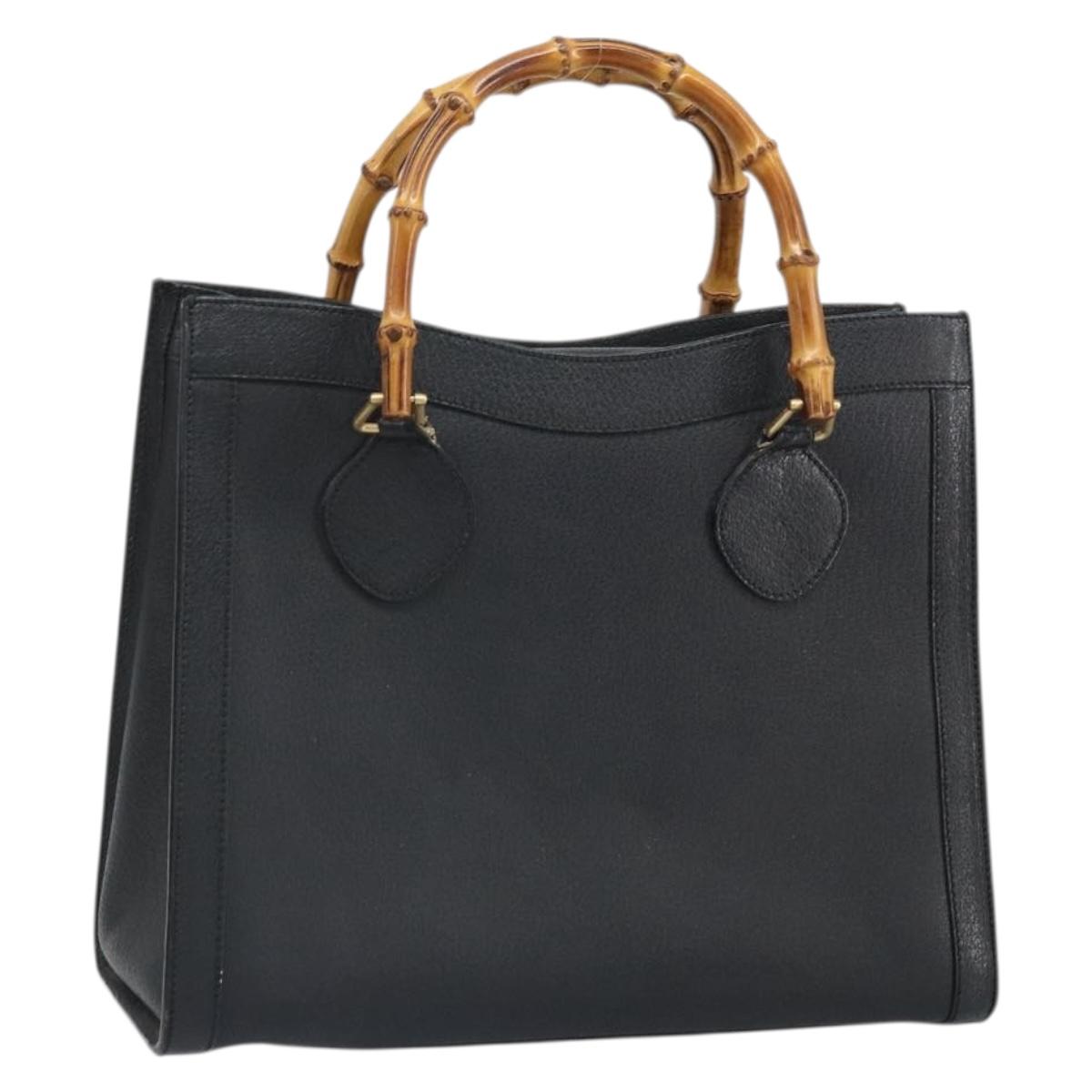 GUCCI Bamboo Hand Bag Leather Black Gold 002 1186 0260 Auth ep13167