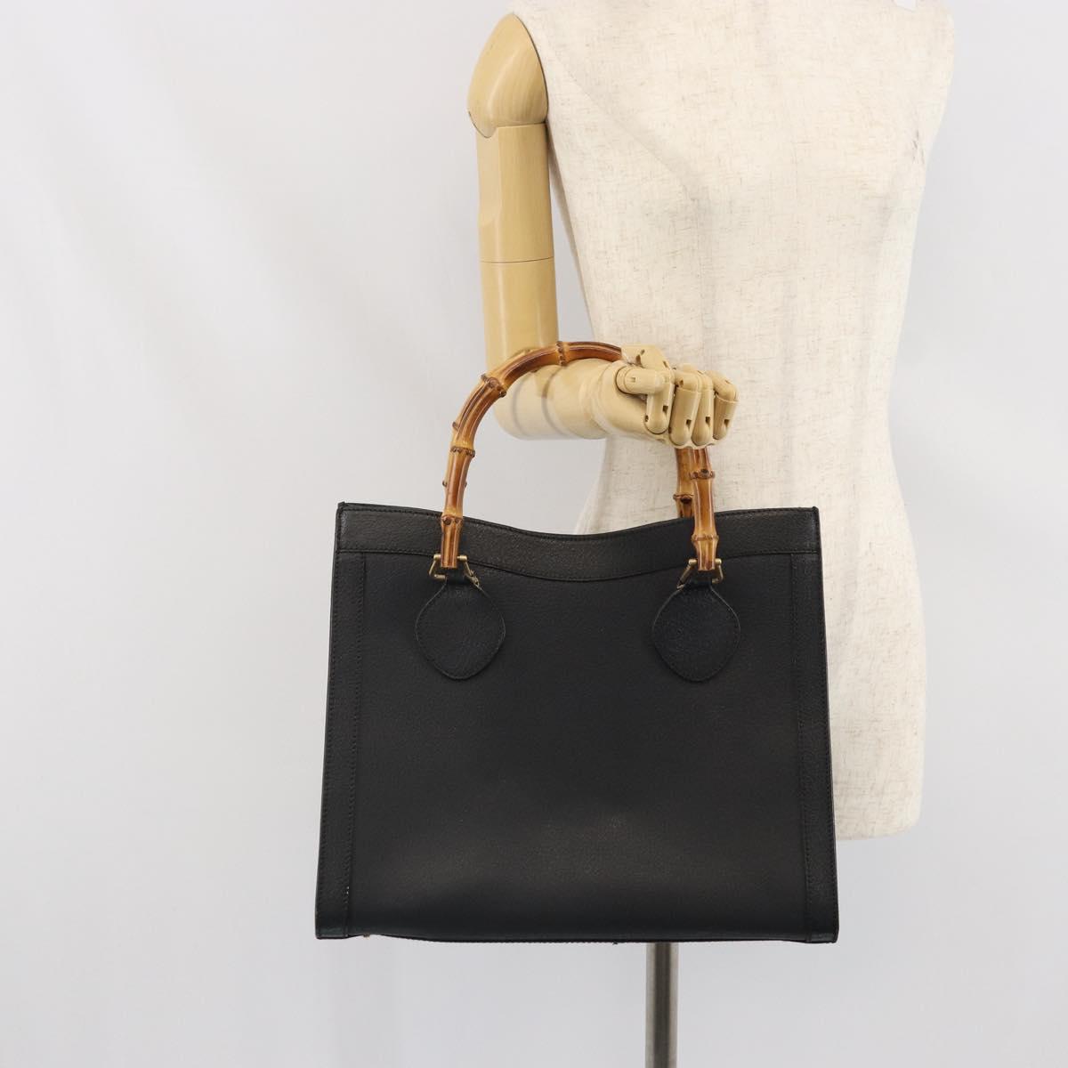 GUCCI Bamboo Hand Bag Leather Black Gold 002 1186 0260 Auth ep13167
