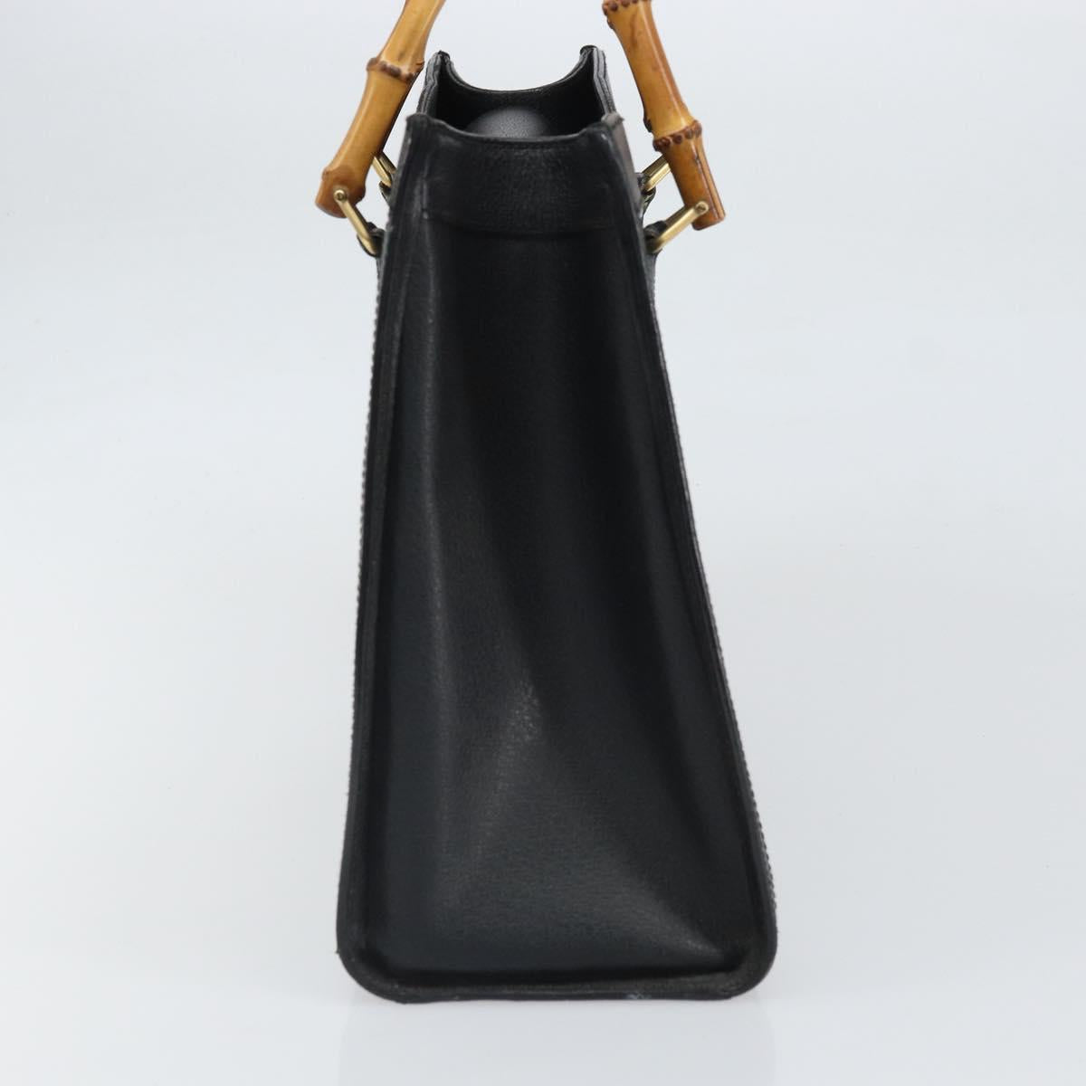 GUCCI Bamboo Hand Bag Leather Black Gold 002 1186 0260 Auth ep13167