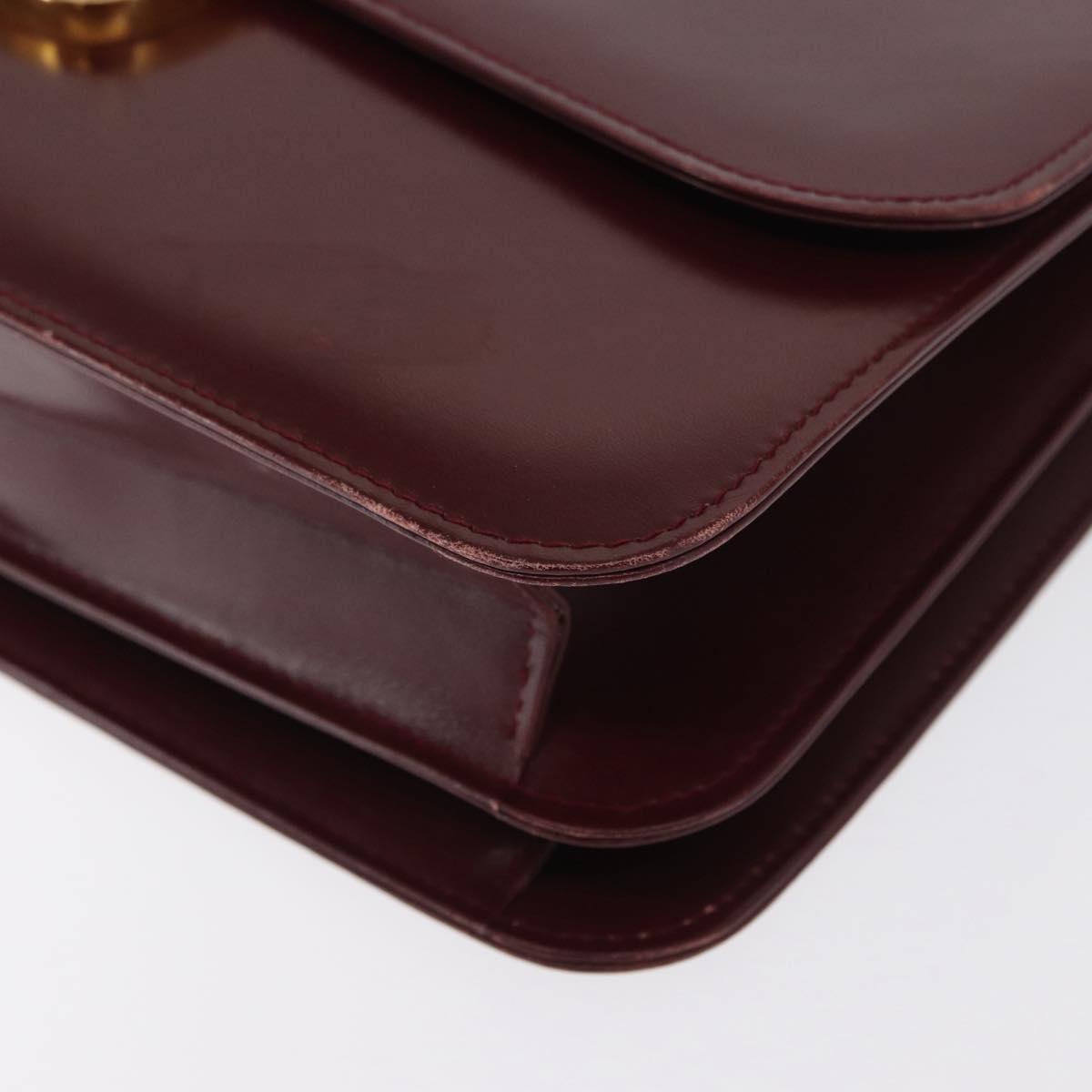 GUCCI Hand Bag Leather Bordeaux Gold Auth ep13170