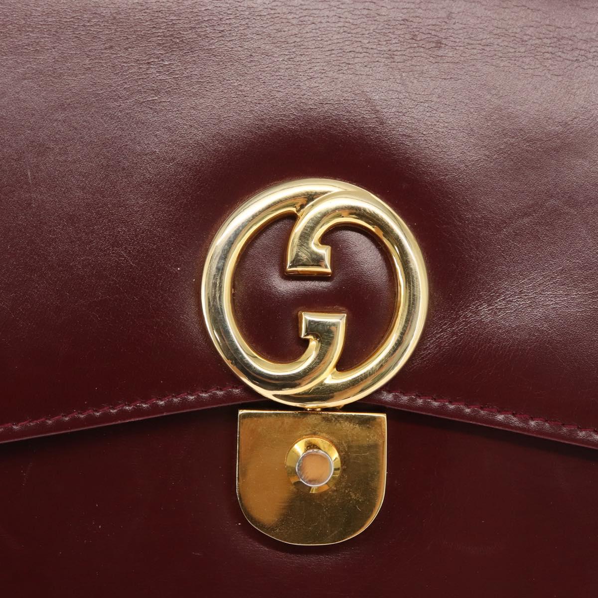 GUCCI Hand Bag Leather Bordeaux Gold Auth ep13170