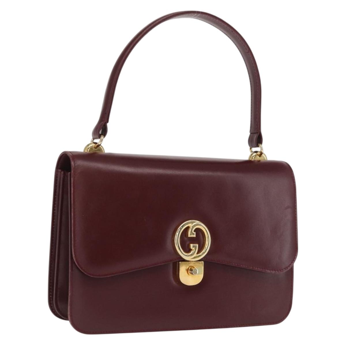 GUCCI Hand Bag Leather Bordeaux Gold Auth ep13170