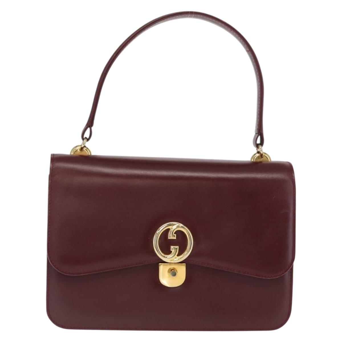 GUCCI Hand Bag Leather Bordeaux Gold Auth ep13170
