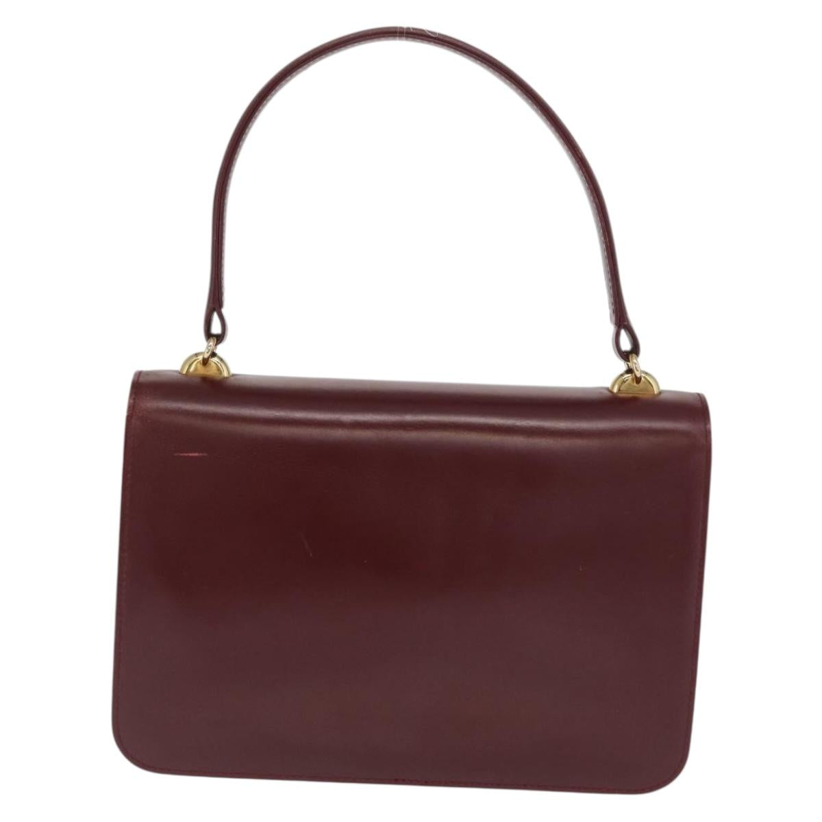 GUCCI Hand Bag Leather Bordeaux Gold Auth ep13170