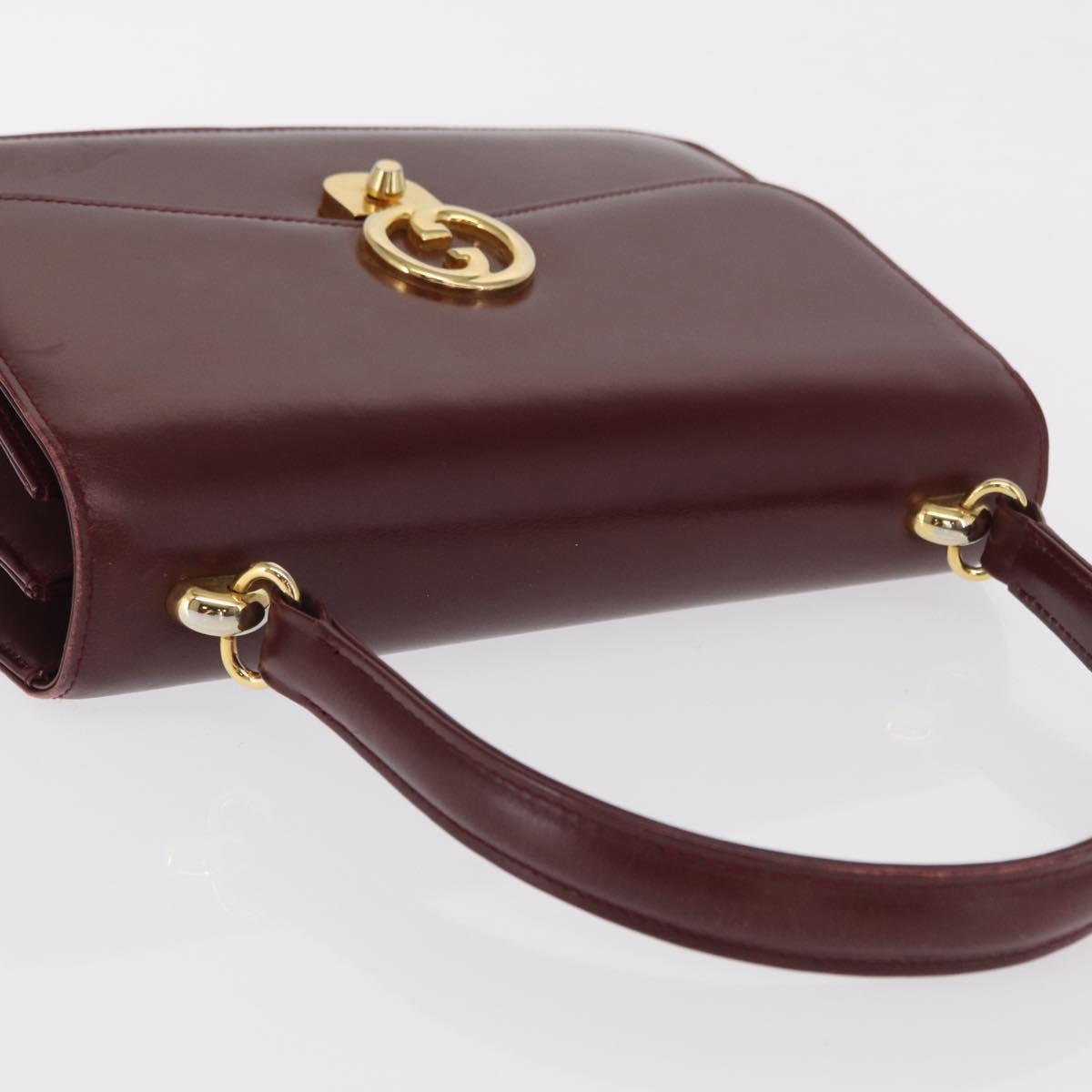 GUCCI Hand Bag Leather Bordeaux Gold Auth ep13170
