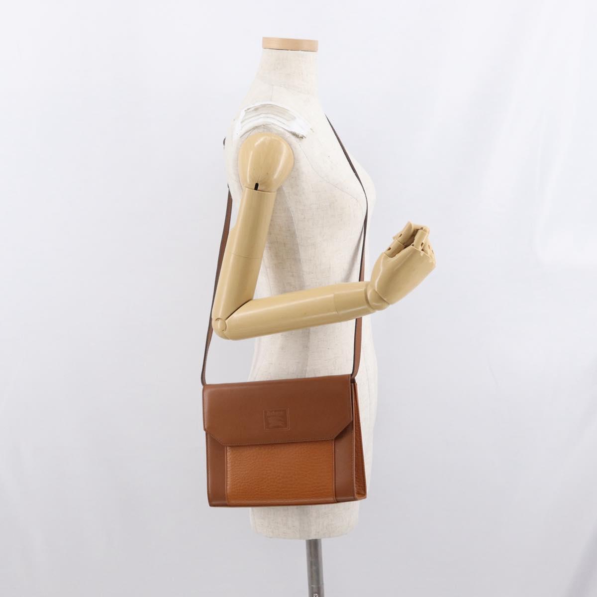 Burberrys Shoulder Bag Leather Brown Gold Auth ep13171