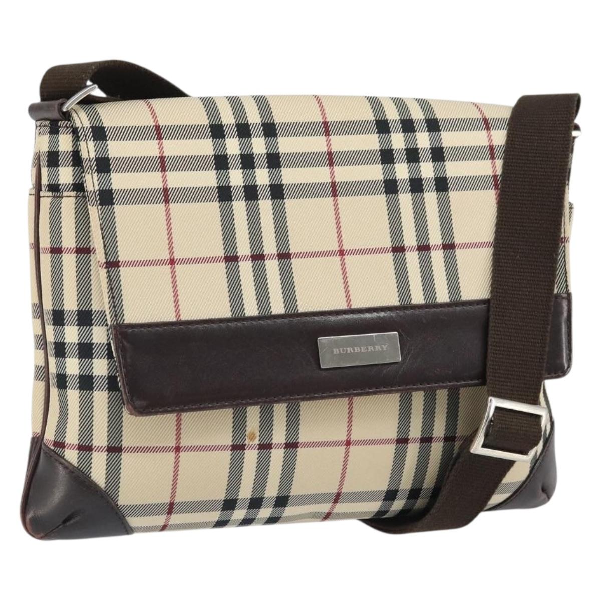 BURBERRY Nova Check Shoulder Bag Nylon Beige Silver Auth ep13178