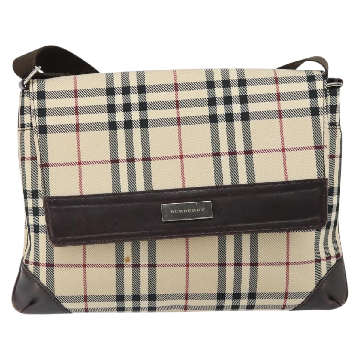 BURBERRY Nova Check Shoulder Bag Nylon Beige Silver Auth ep13178
