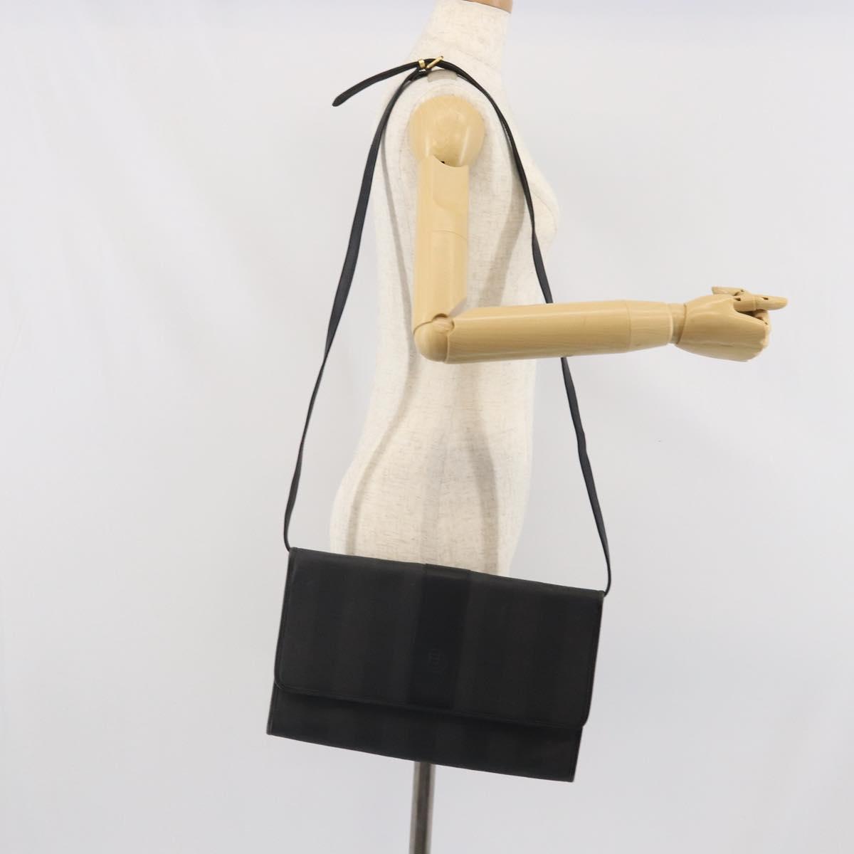 FENDI Pecan Canvas Shoulder Bag Black Auth ep13179