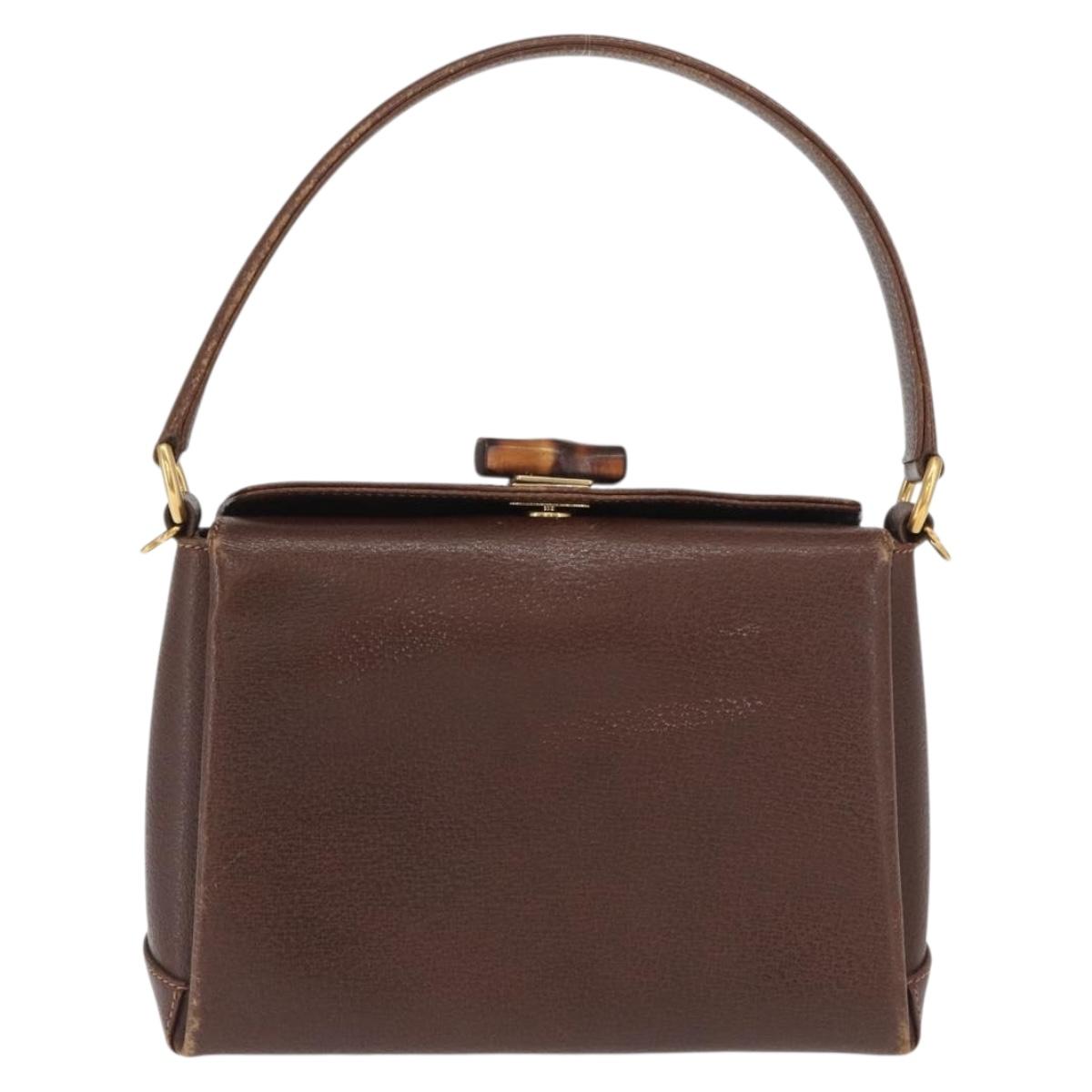 GUCCI Bamboo Hand Bag Leather Brown Gold Auth ep13180
