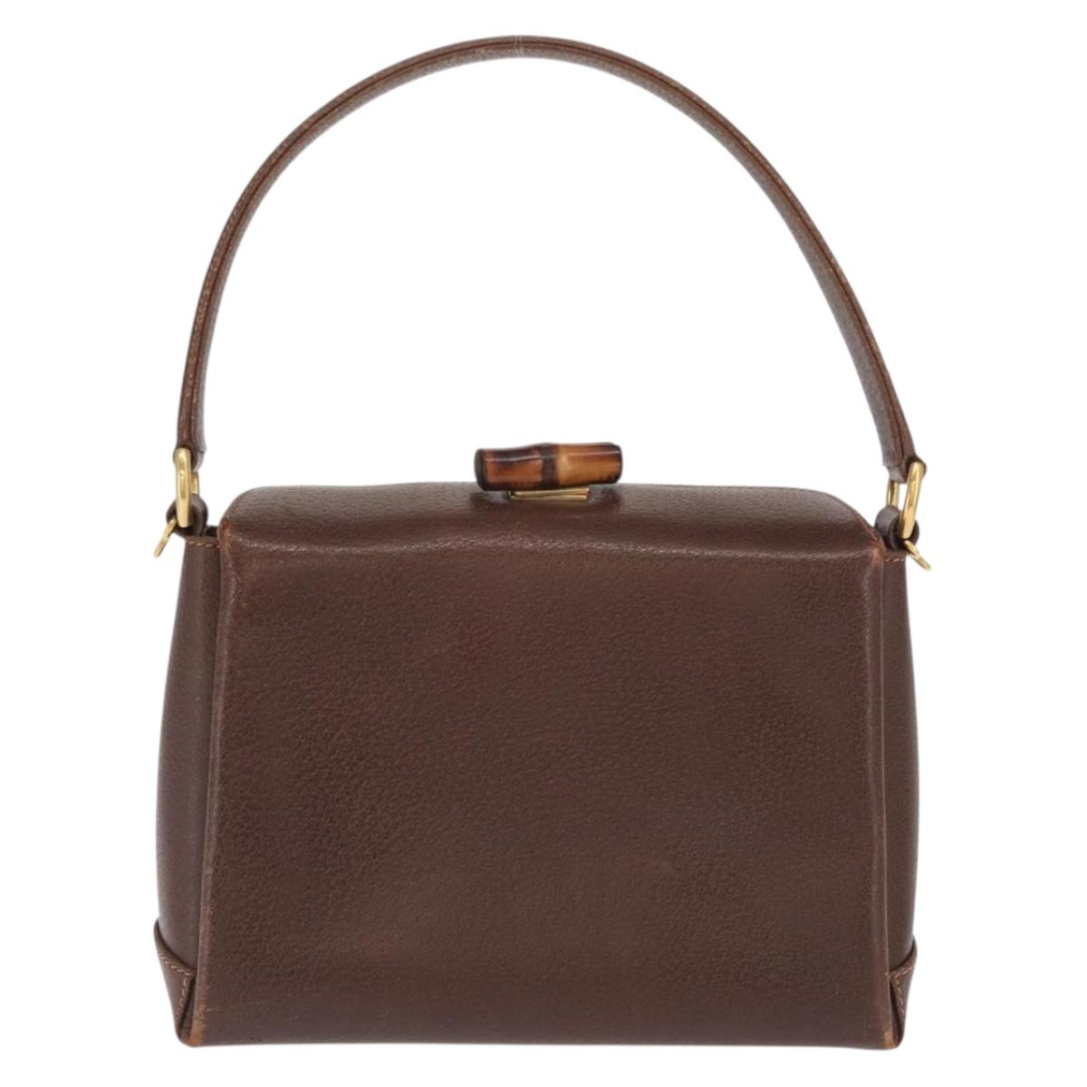 GUCCI Bamboo Hand Bag Leather Brown Gold Auth ep13180