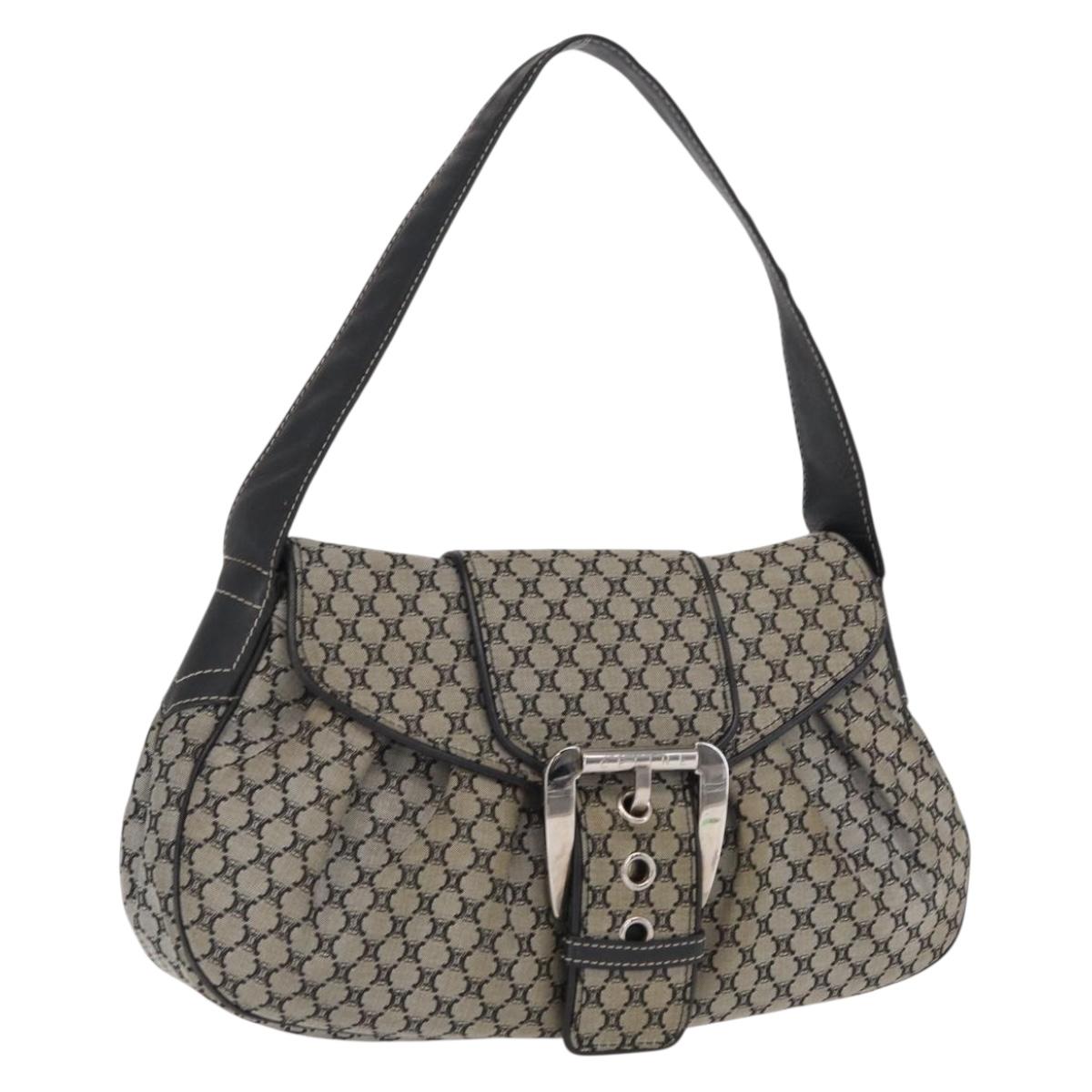 CELINE Macadam Canvas Hand Bag Beige Silver Auth ep13183