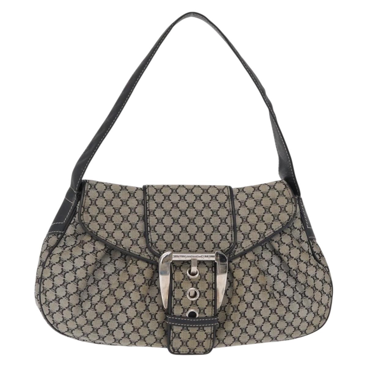 CELINE Macadam Canvas Hand Bag Beige Silver Auth ep13183