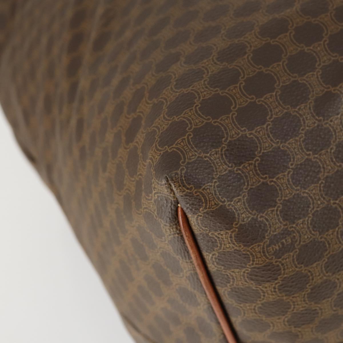 CELINE Macadam Canvas Boston Bag PVC Leather Brown Gold Auth ep13186