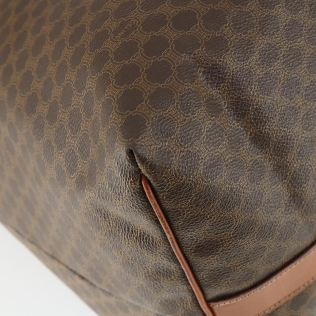CELINE Macadam Canvas Boston Bag PVC Leather Brown Gold Auth ep13186