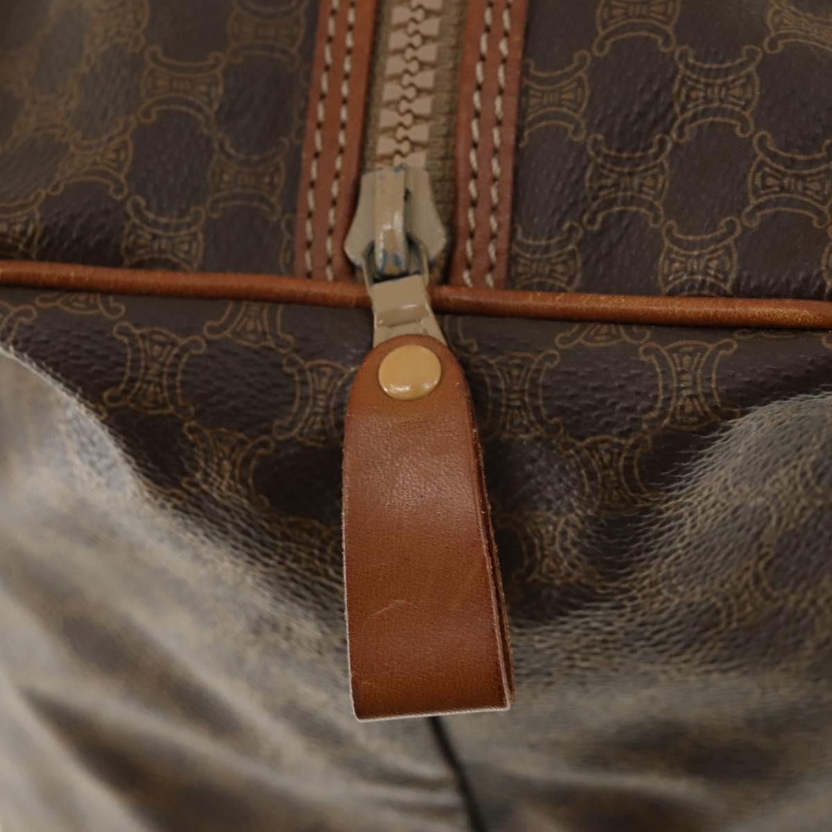 CELINE Macadam Canvas Boston Bag PVC Leather Brown Gold Auth ep13186