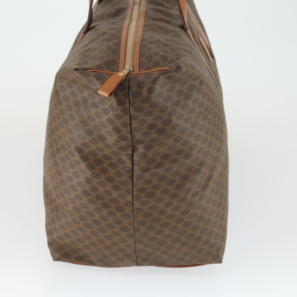 CELINE Macadam Canvas Boston Bag PVC Leather Brown Gold Auth ep13186
