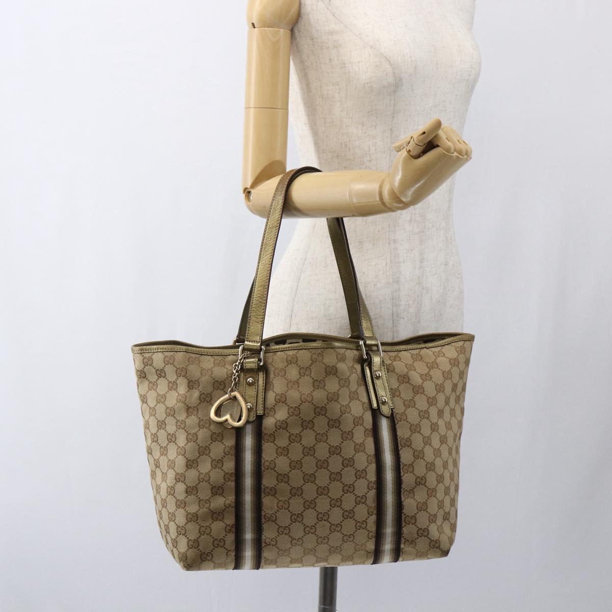 GUCCI GG Canvas Sherry Line Tote Bag Beige Gold 139260 Auth ep13190