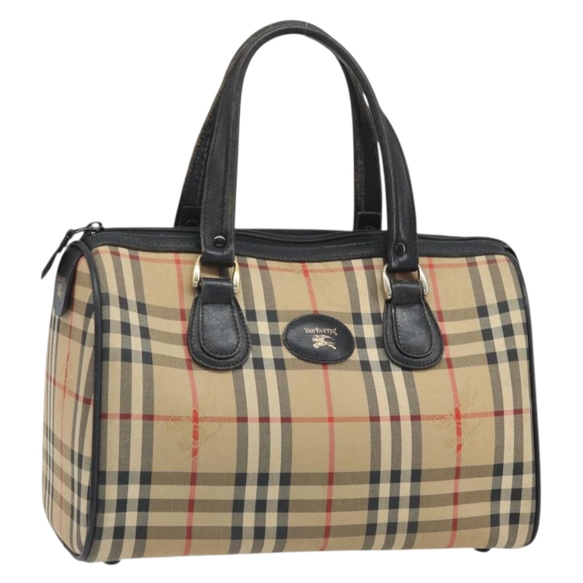 Burberrys Nova Check Hand Bag Canvas Beige Gold Auth ep13191