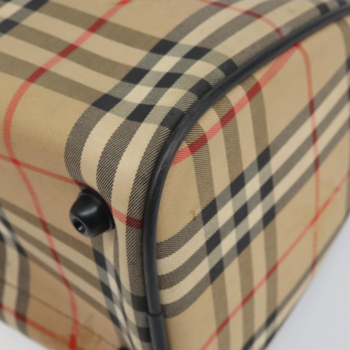 Burberrys Nova Check Hand Bag Canvas Beige Gold Auth ep13191