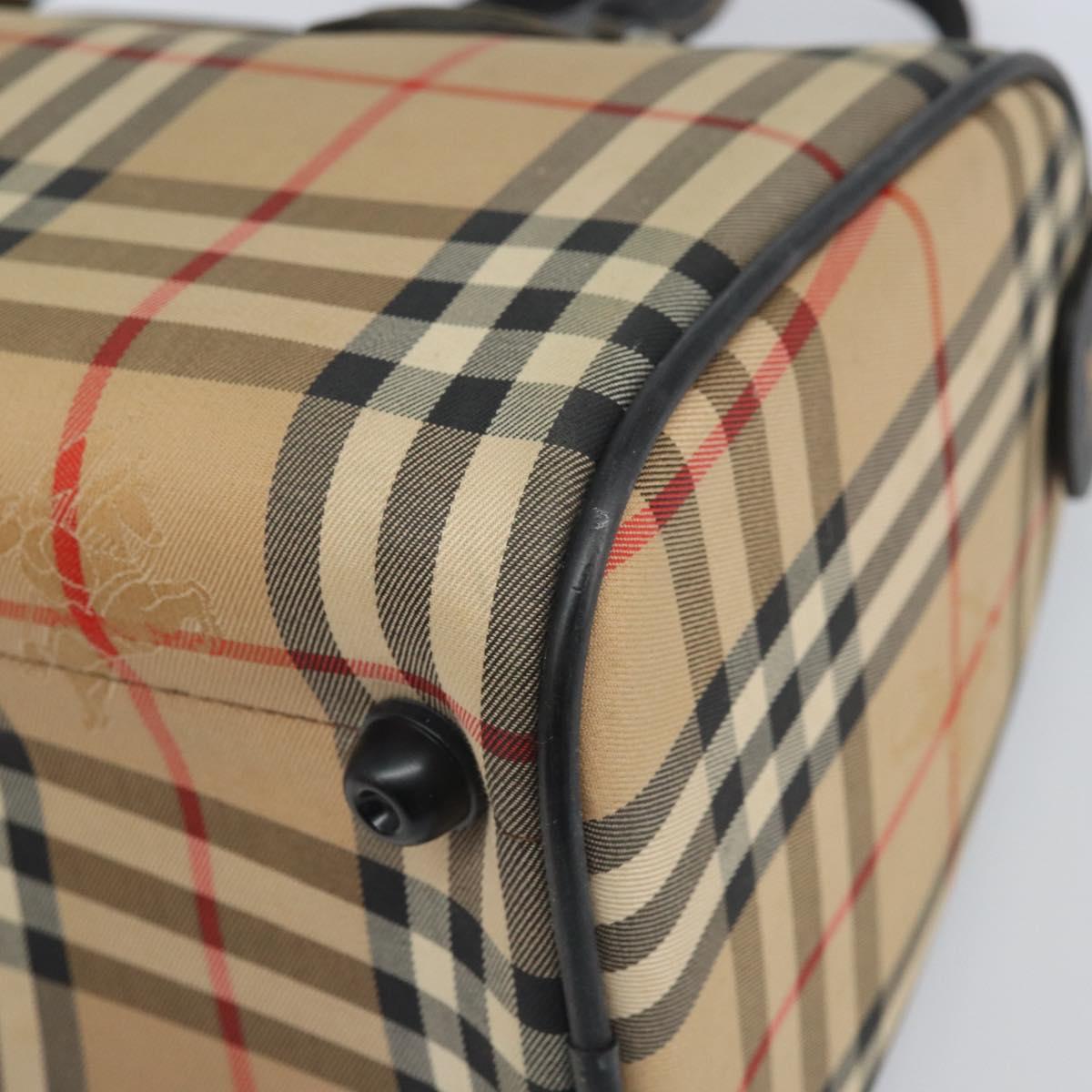 Burberrys Nova Check Hand Bag Canvas Beige Gold Auth ep13191