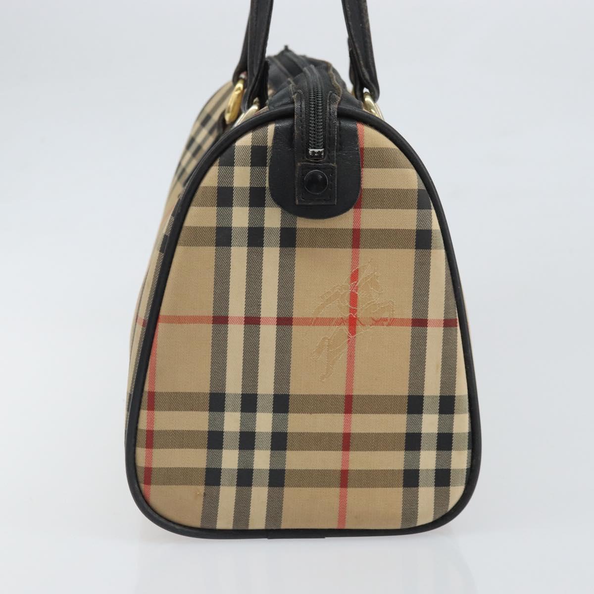 Burberrys Nova Check Hand Bag Canvas Beige Gold Auth ep13191