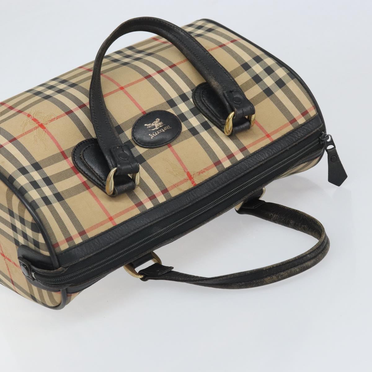 Burberrys Nova Check Hand Bag Canvas Beige Gold Auth ep13191