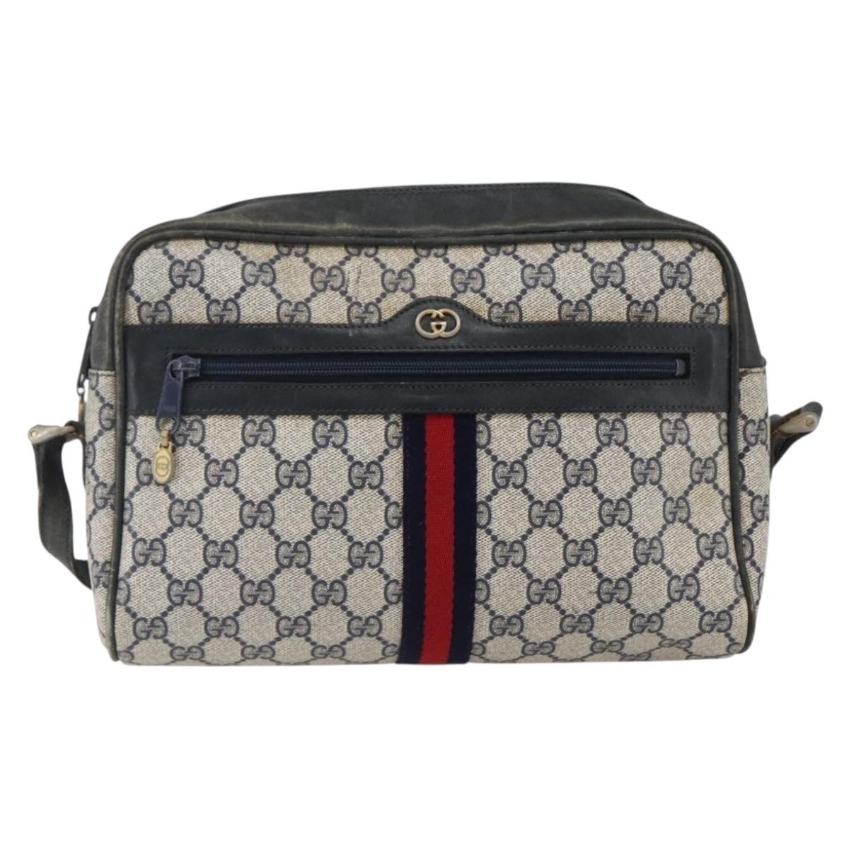 GUCCI GG Supreme Sherry Line Shoulder Bag PVC Navy Gold Auth ep13194