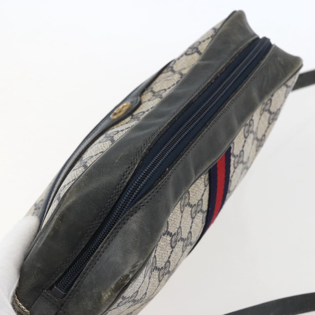 GUCCI GG Supreme Sherry Line Shoulder Bag PVC Navy Gold Auth ep13194