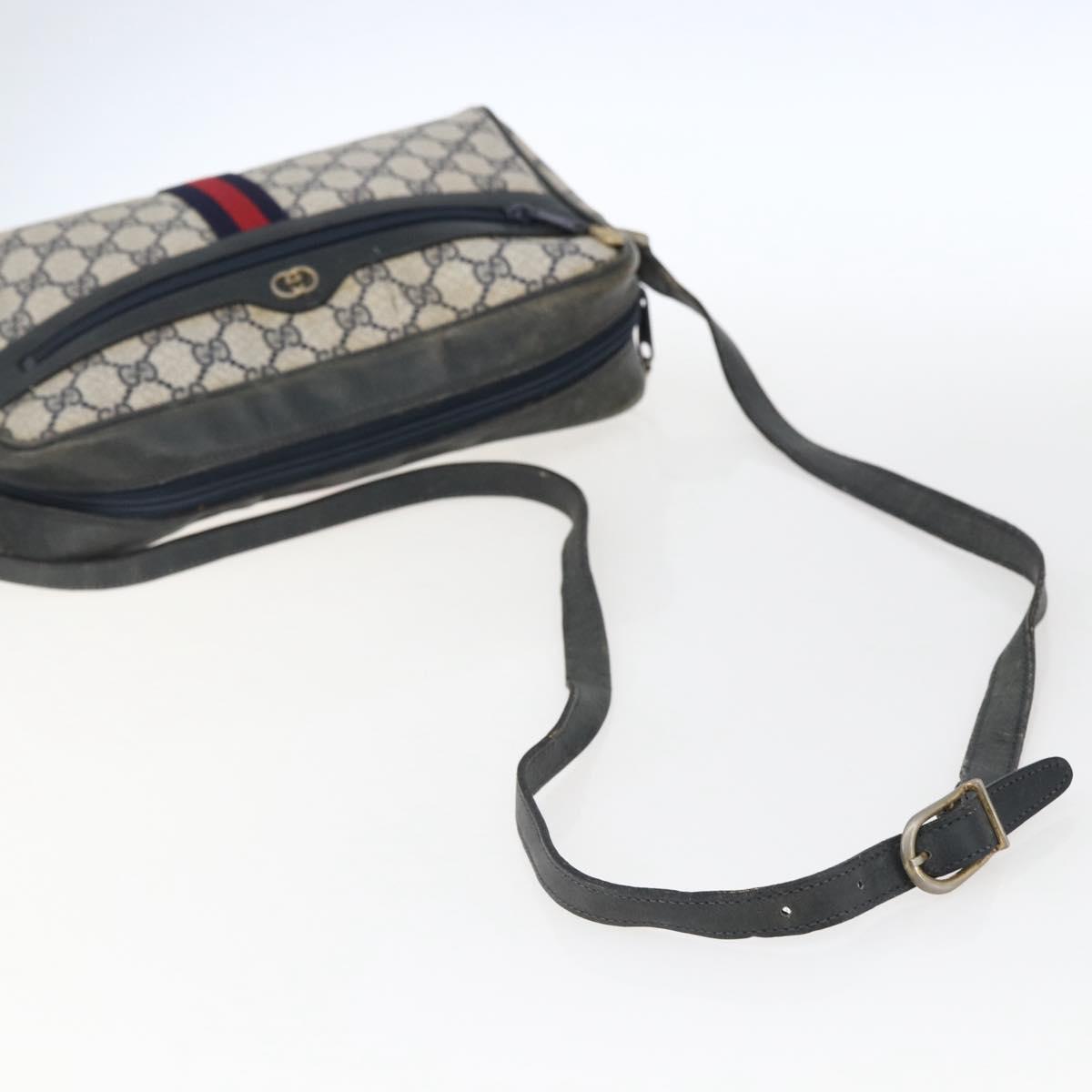 GUCCI GG Supreme Sherry Line Shoulder Bag PVC Navy Gold Auth ep13194