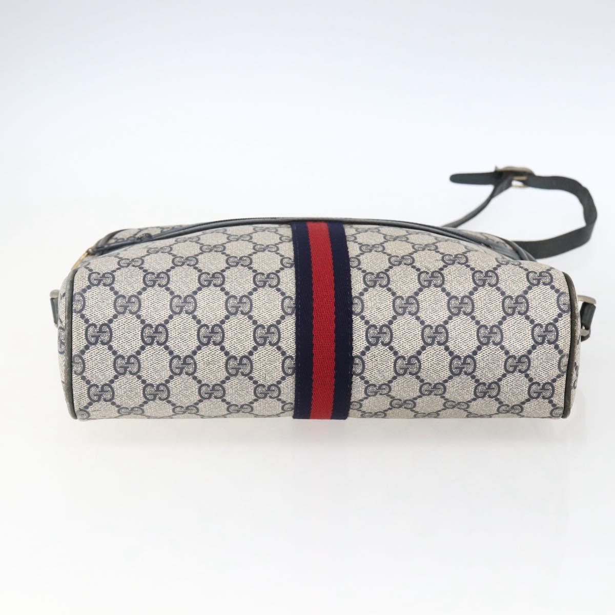 GUCCI GG Supreme Sherry Line Shoulder Bag PVC Navy Gold Auth ep13194