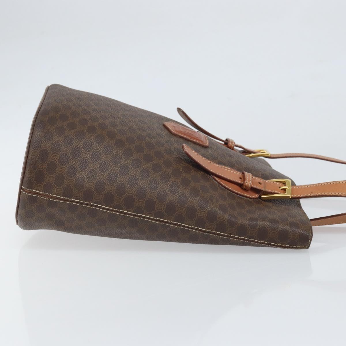 CELINE Macadam Canvas Tote Bag PVC Leather Brown Gold Auth ep13195