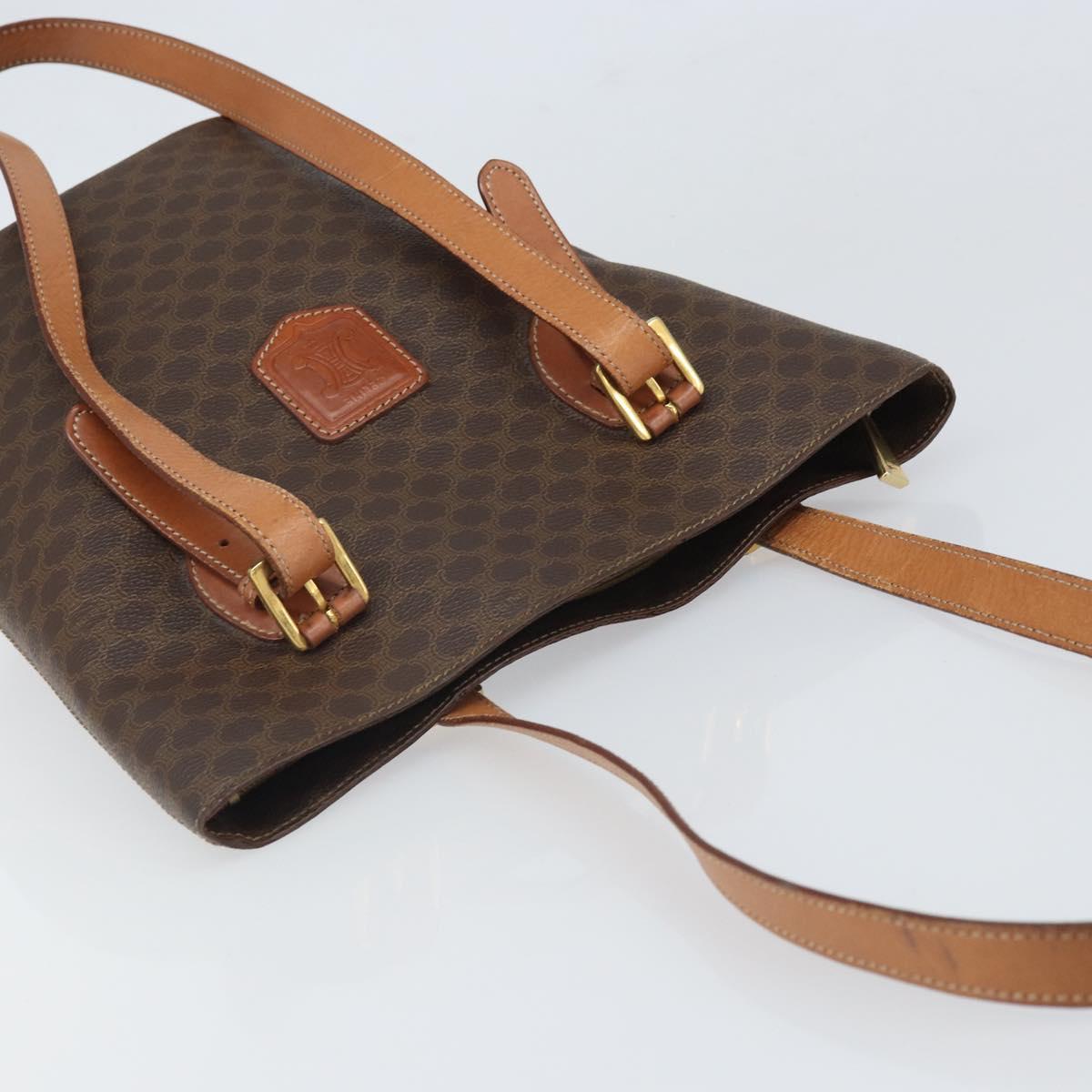 CELINE Macadam Canvas Tote Bag PVC Leather Brown Gold Auth ep13195