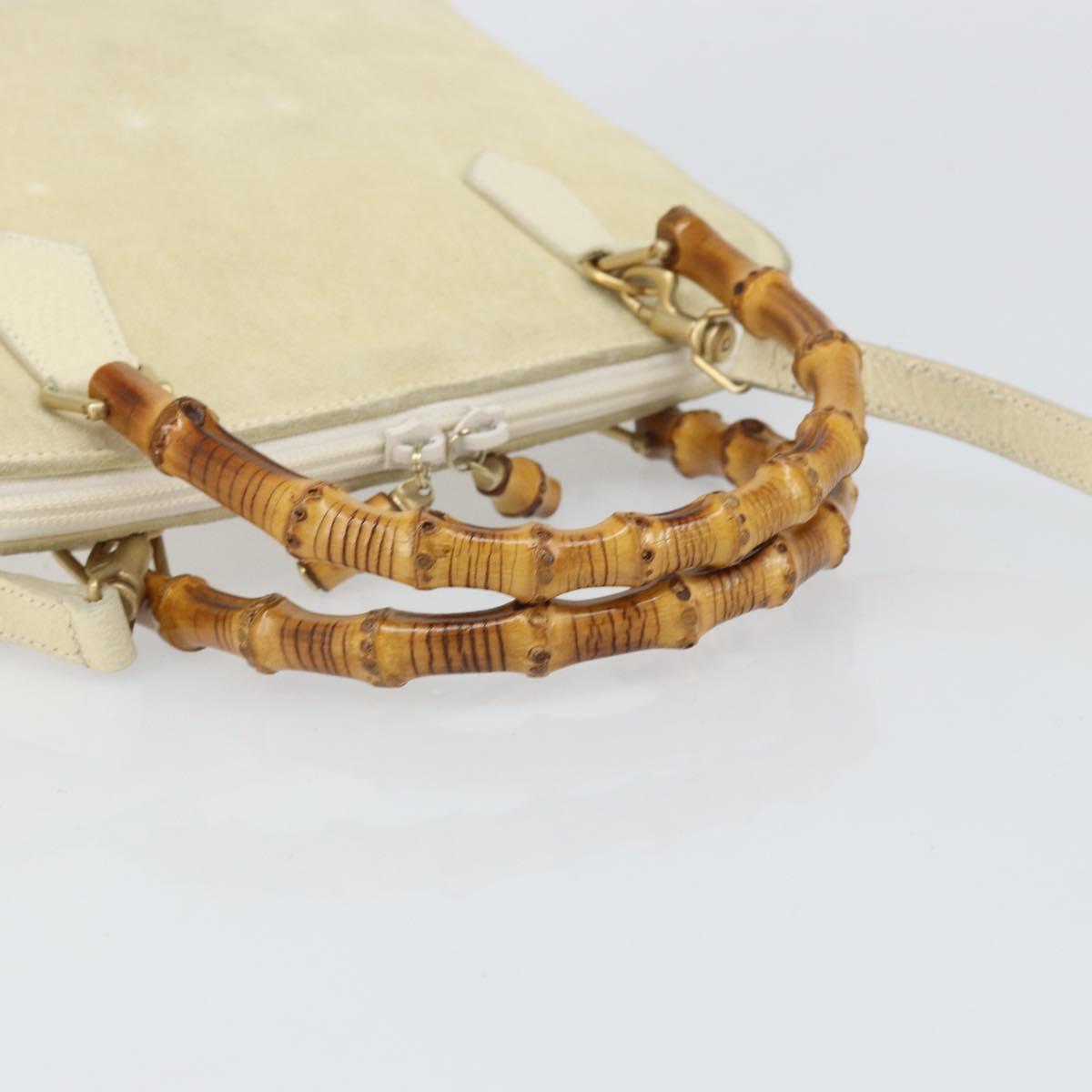 GUCCI Bamboo Hand Bag Suede 2way Beige Gold 000 2865 0290 Auth ep13200