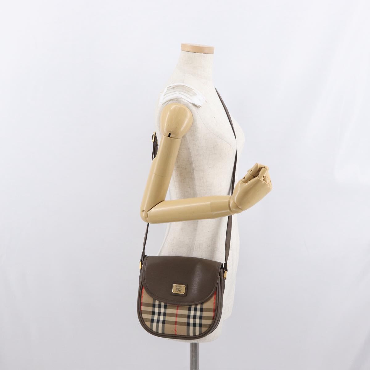 Burberrys Nova Check Shoulder Bag Canvas Beige Gold Auth ep13205