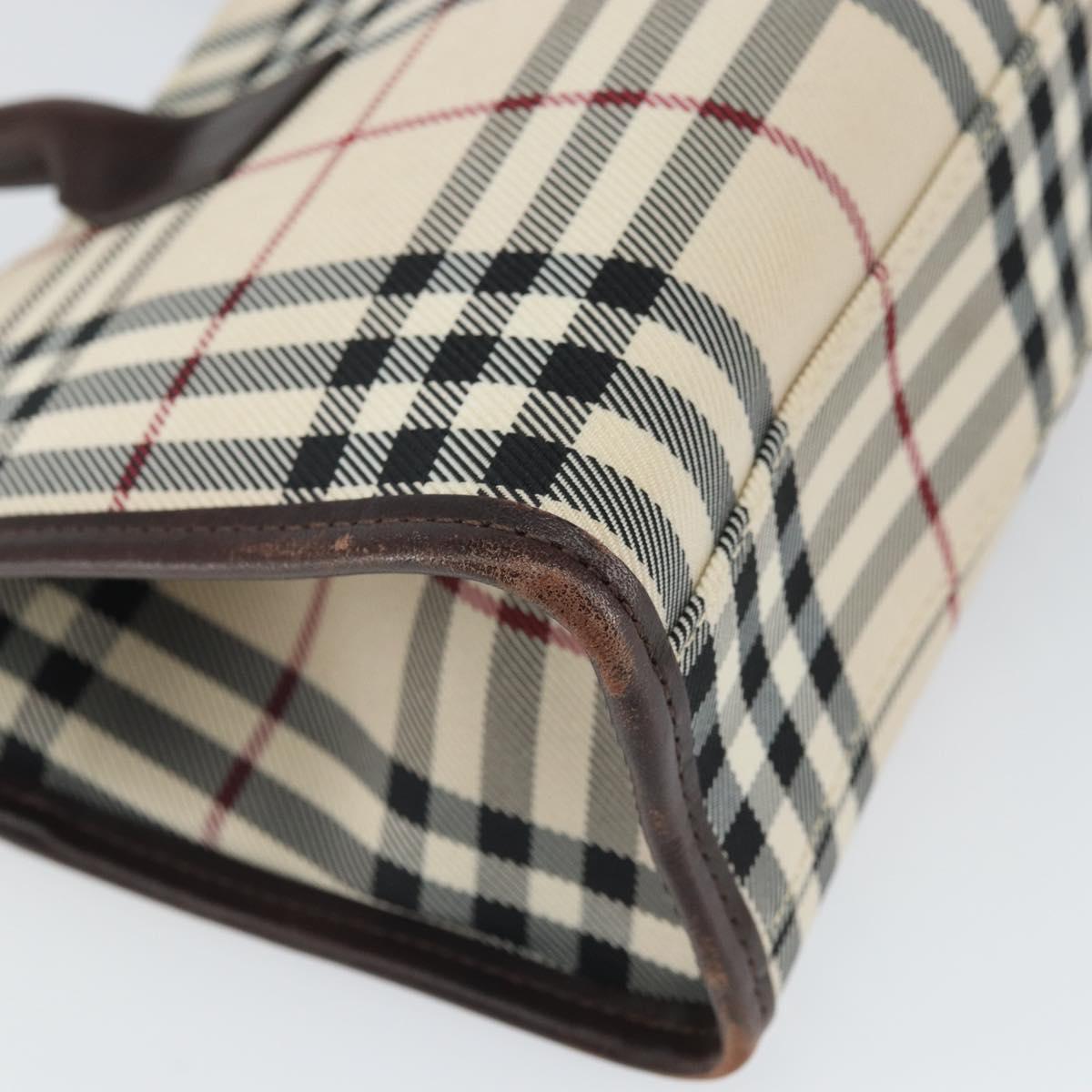 BURBERRY Nova Check Hand Bag Nylon Beige Silver Auth ep13206