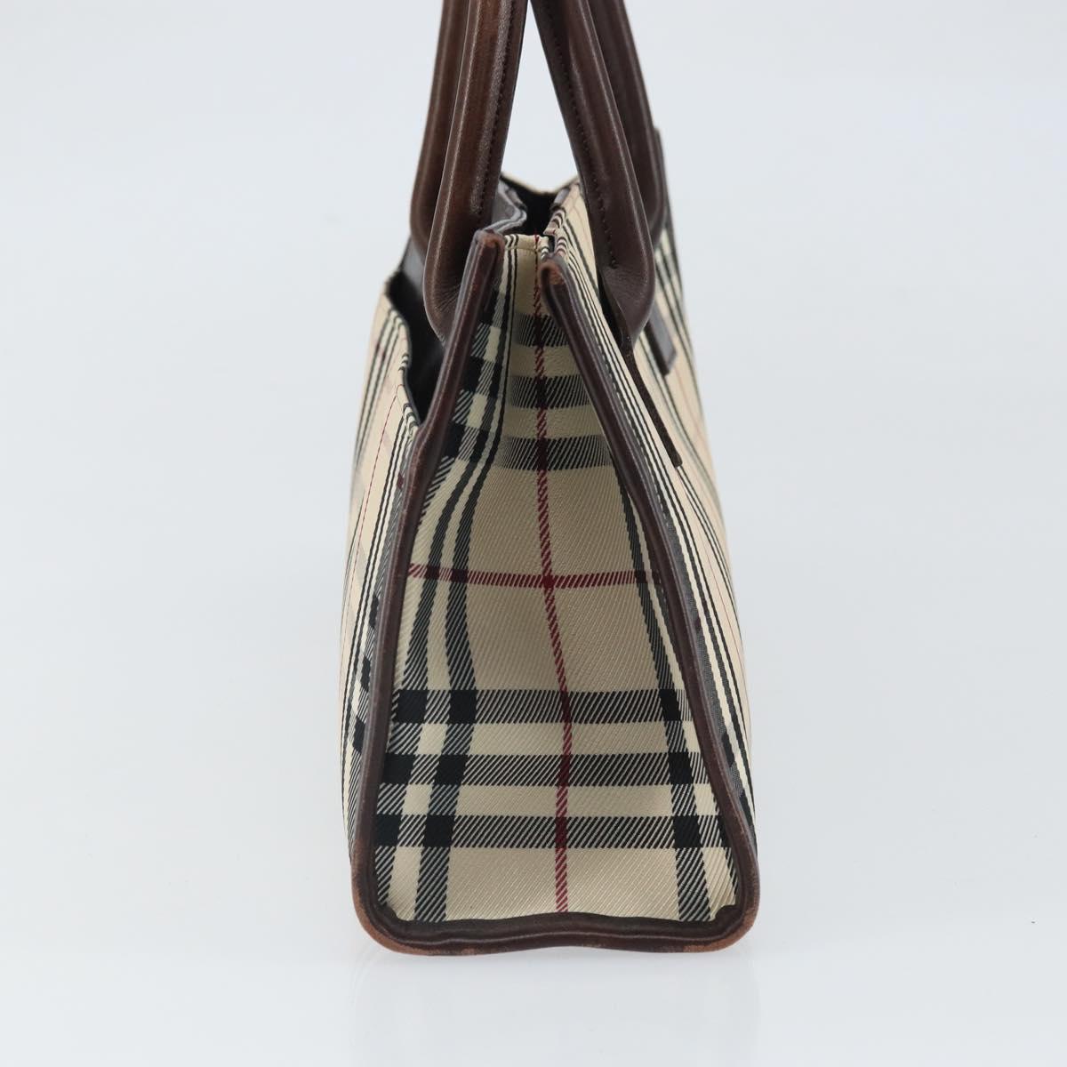 BURBERRY Nova Check Hand Bag Nylon Beige Silver Auth ep13206