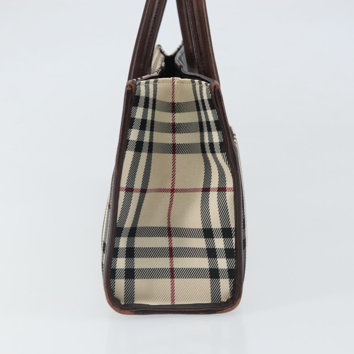 BURBERRY Nova Check Hand Bag Nylon Beige Silver Auth ep13206