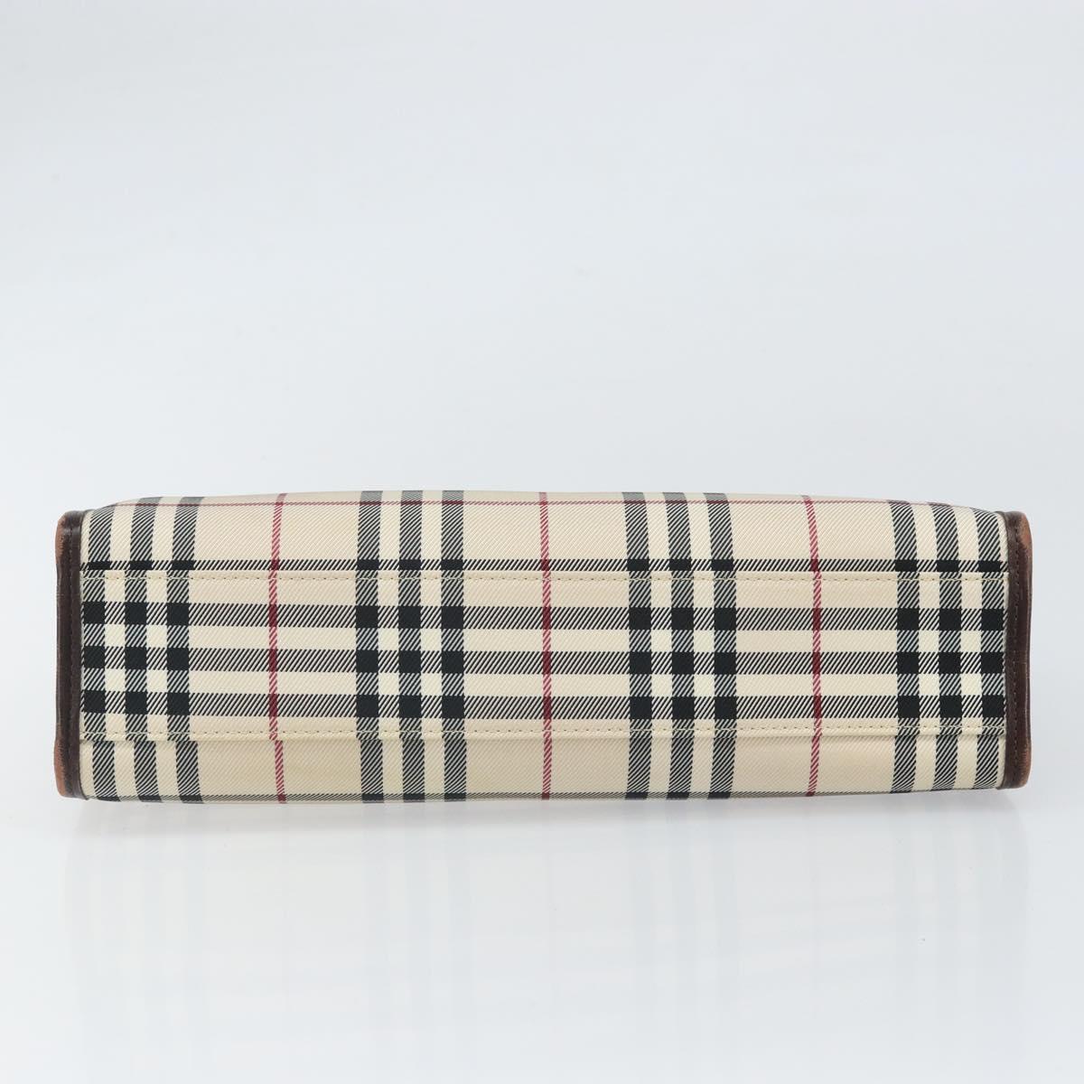 BURBERRY Nova Check Hand Bag Nylon Beige Silver Auth ep13206