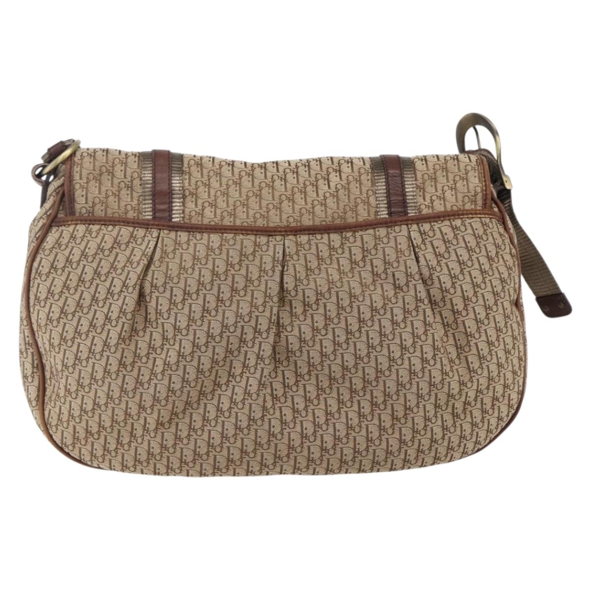 Christian Dior Trotter Canvas Shoulder Bag Beige Gold Auth ep13208