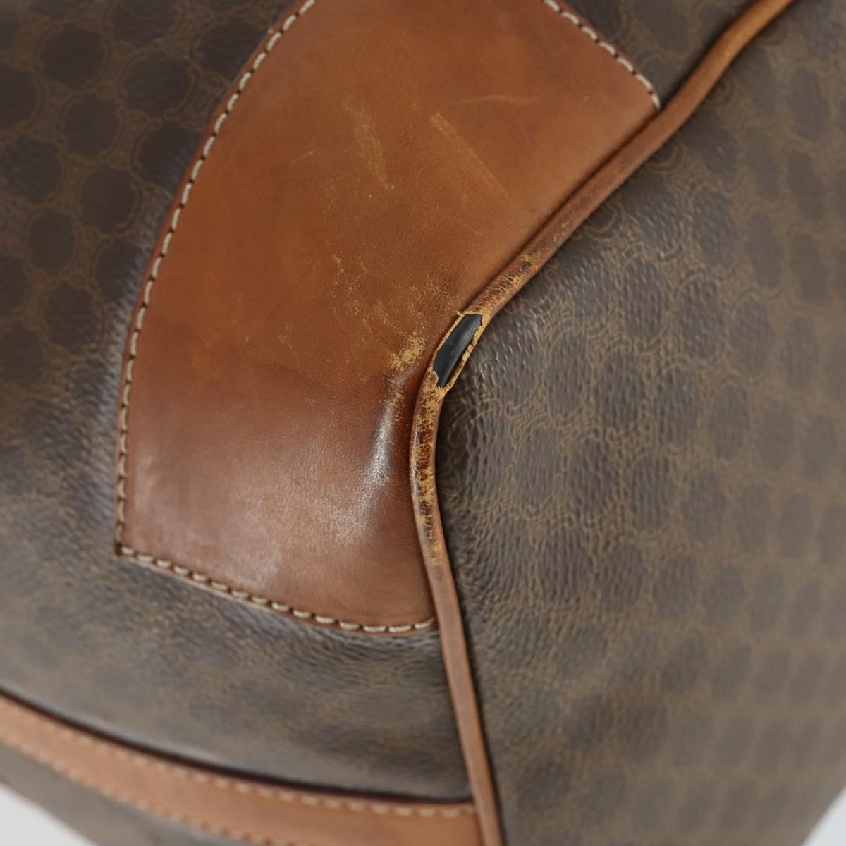 CELINE Macadam Canvas Boston Bag PVC Leather Brown Gold Auth ep13212