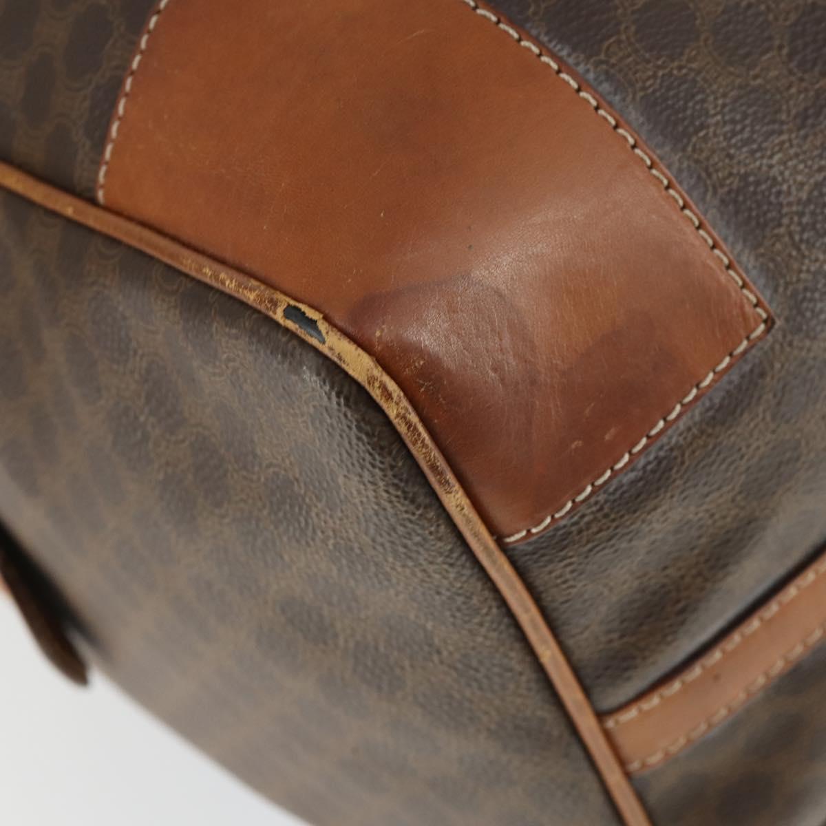 CELINE Macadam Canvas Boston Bag PVC Leather Brown Gold Auth ep13212