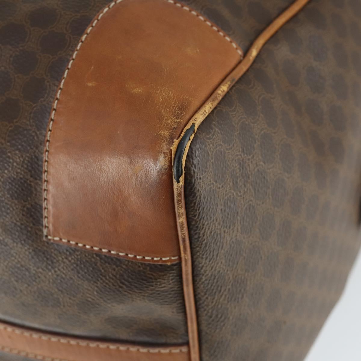 CELINE Macadam Canvas Boston Bag PVC Leather Brown Gold Auth ep13212