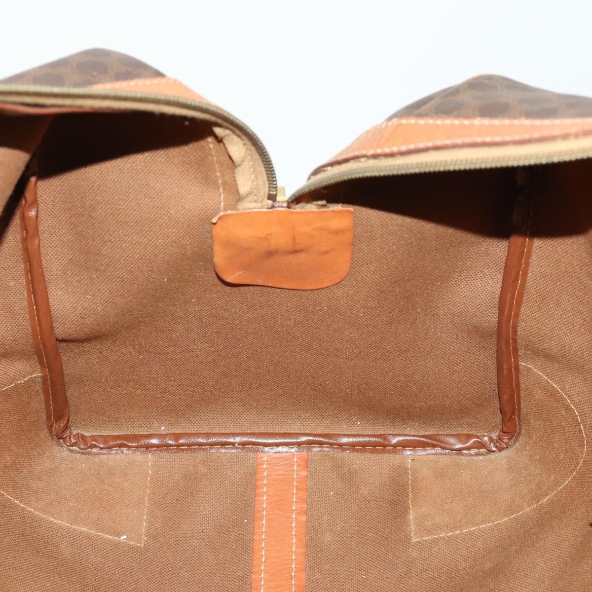 CELINE Macadam Canvas Boston Bag PVC Leather Brown Gold Auth ep13212