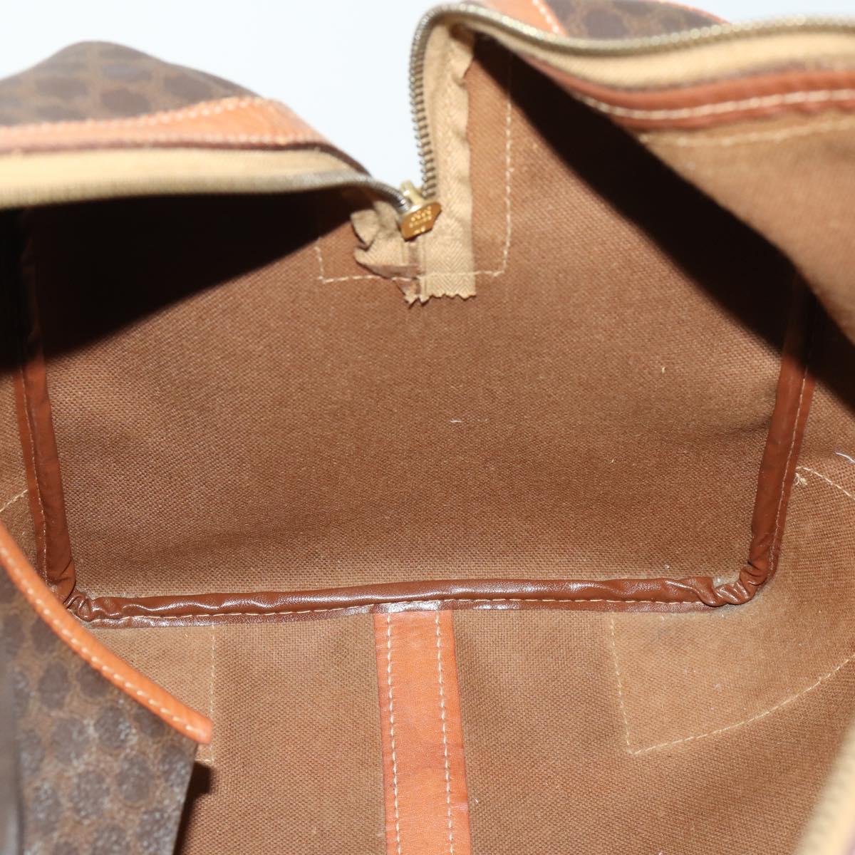 CELINE Macadam Canvas Boston Bag PVC Leather Brown Gold Auth ep13212